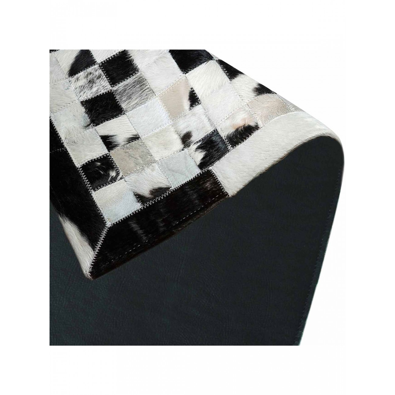 Tapete Couro Preto e Branco Malhado com Borda (5x5) Redondo - Personalizável