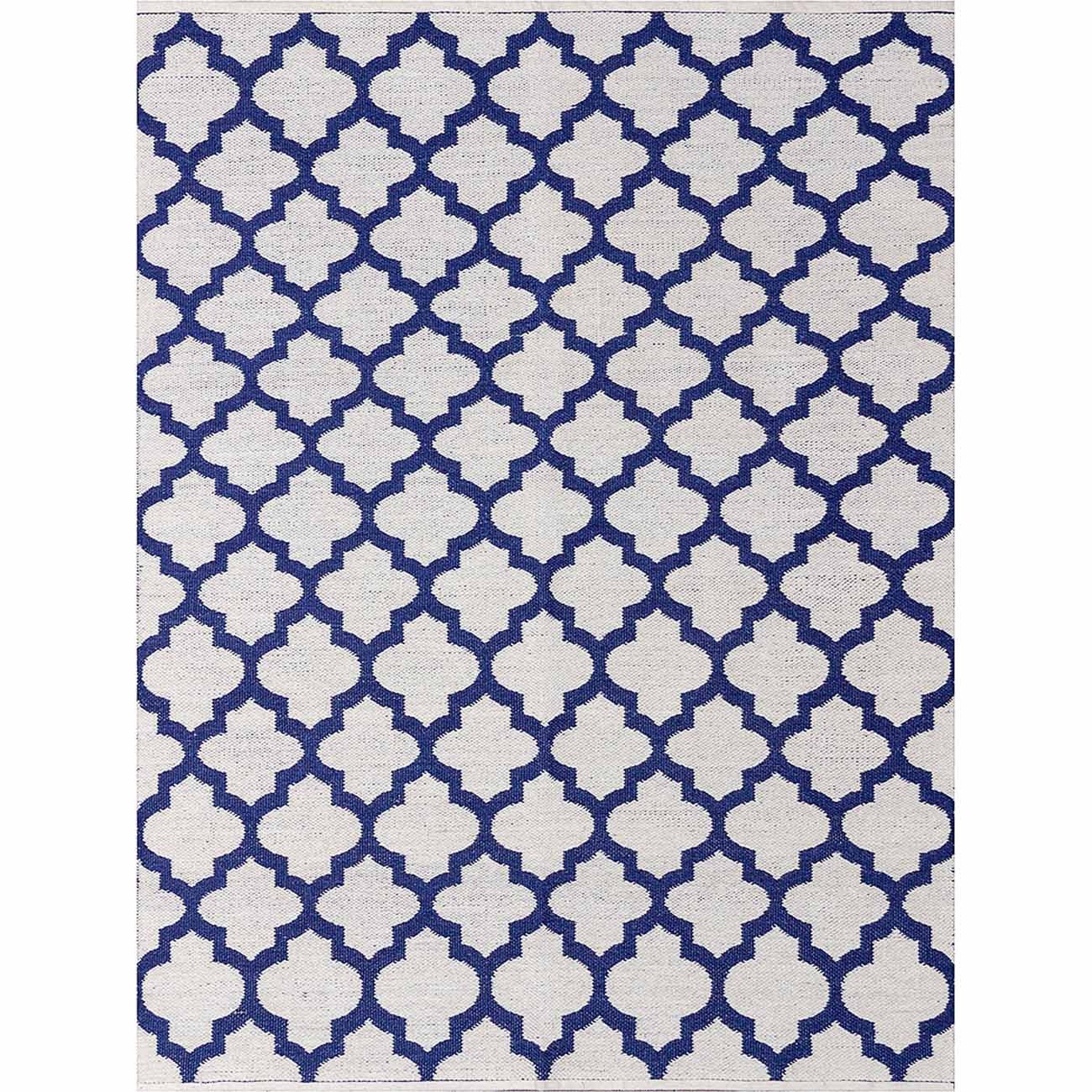 Tapete Kilim Reversivel Azul E Branco 084x1100 Mana Tapetes