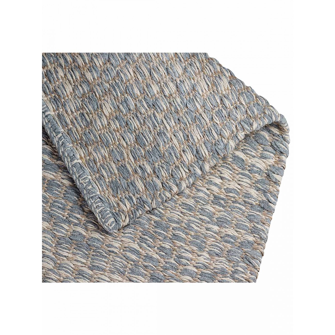 Tapete Tear Colmeia Cru e Azul Claro Redondo - Personalizável