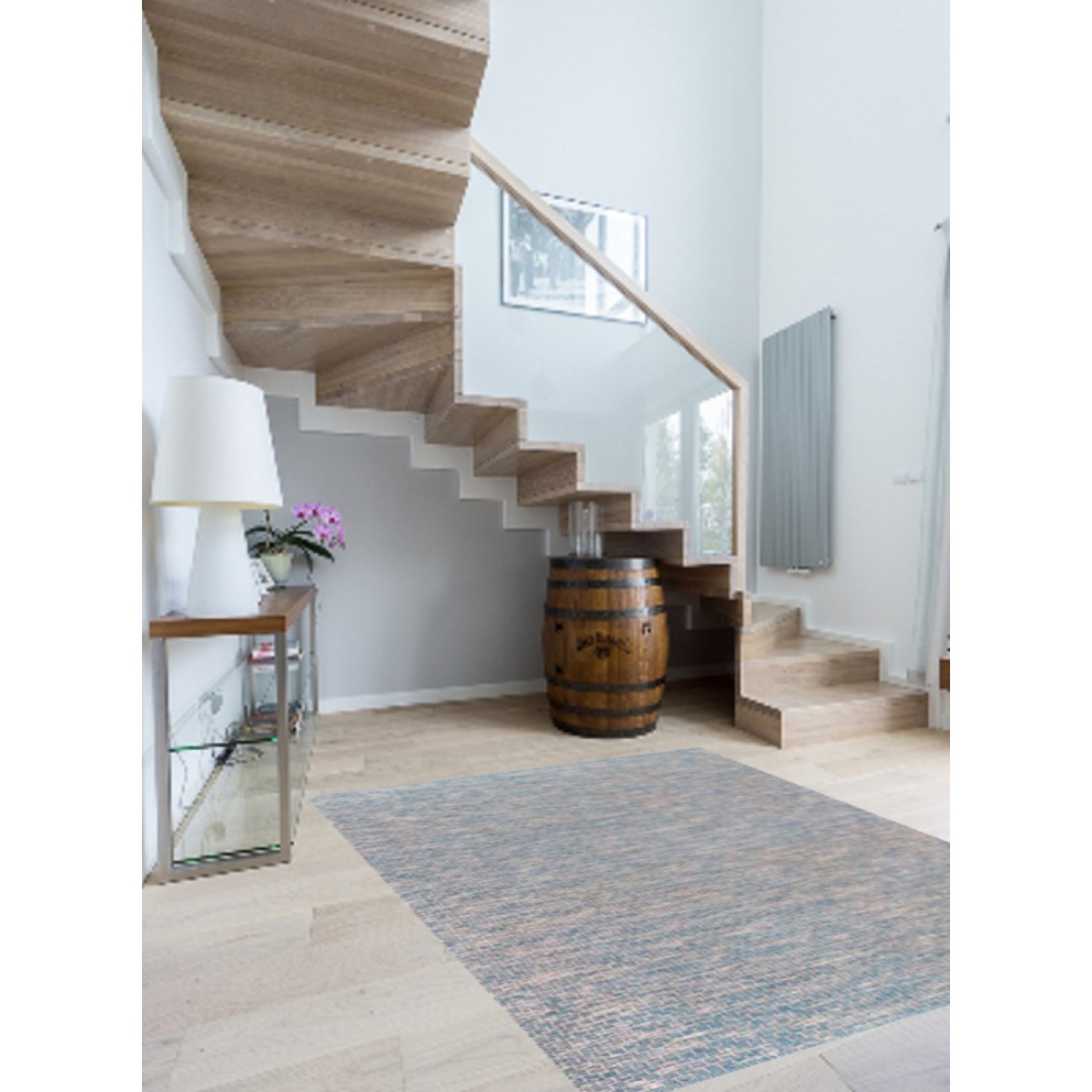 Tapete Tear Colmeia Cru e Azul Claro