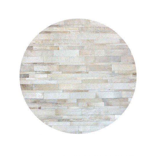 Tapete Couro Tiras Branco Redondo - Personalizável