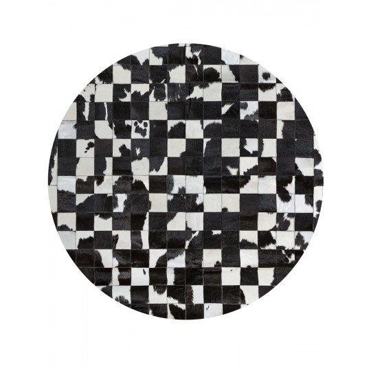 Tapete Couro Preto e Branco com Borda (10x10) Redondo - Personalizável