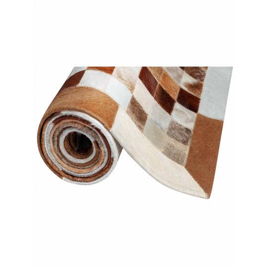 Tapete Couro Marrom e Branco Malhado com Borda (5x5) Redondo - Personalizável