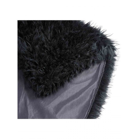 Tapete Pele de Carneiro Preto Redondo - Personalizável