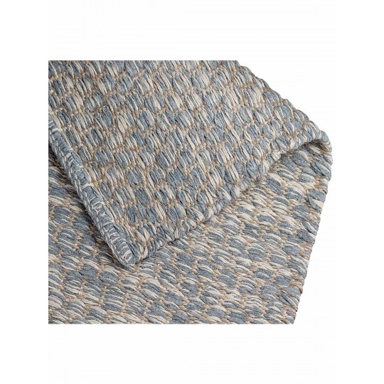 Tapete Tear Colmeia Cru e Azul Claro Redondo - Personalizável