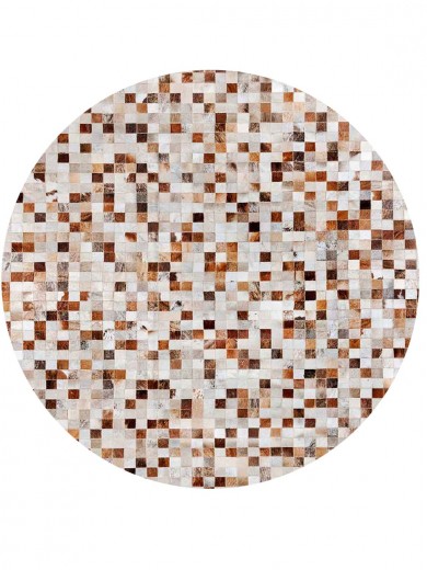 Tapete Couro Marrom e Branco Malhado com Borda (5x5) Redondo - Personalizável